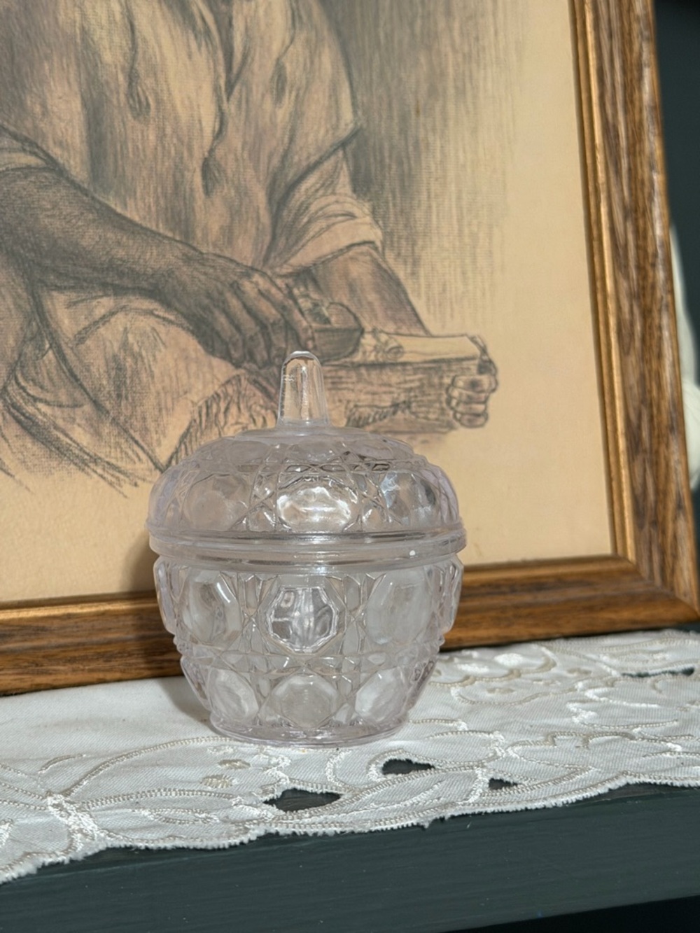 Clear Pressed Glass Covered Trinket Dish
